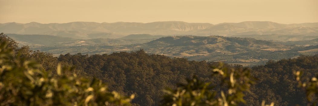 View from Mount Nebo during the afternoon near Brisbane, Queensland.