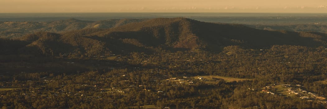 View from Mount Nebo during the afternoon near Brisbane, Queensland.