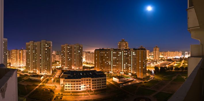 Night panorama of Moscow. Living apartments. Lyublino