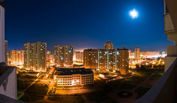 Night panorama of Moscow. Living apartments. Lyublino