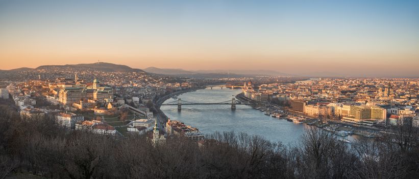 Panoramic View of Budapest and the Danube River as Seen from Gellert Hill Lookout Point