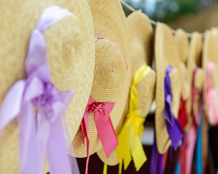 Traditional straw hats with ribbons