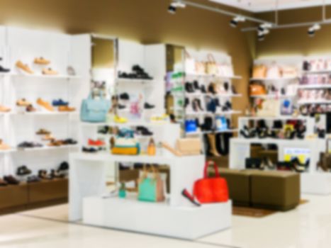 Blur image of shoes and accessories store as background