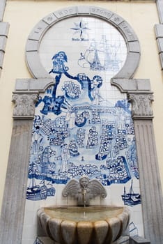 Macau - March 14, 2016 : Wall art and mini fountain around Cathedral is a part of Historic Center, as well as the hub of Catholicism in Macau