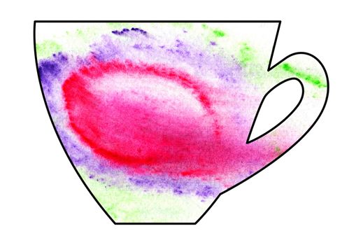 Cup of tea and coffee. Handmade. Watercolor Mixed media. Cut paper. Tea time. Purple White Pink