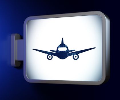 Vacation concept: Aircraft on advertising billboard background, 3D rendering