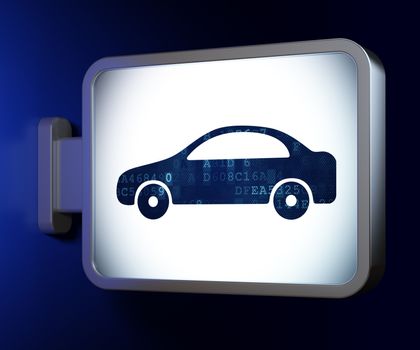 Tourism concept: Car on advertising billboard background, 3D rendering