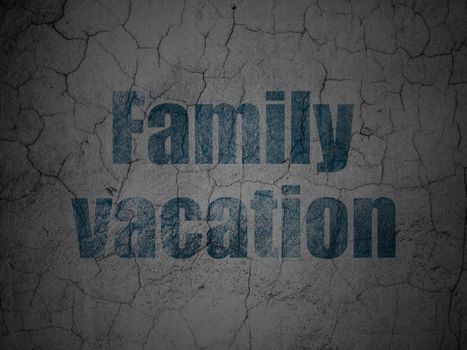 Travel concept: Blue Family Vacation on grunge textured concrete wall background