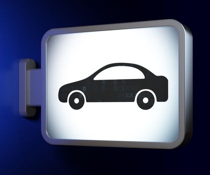 Vacation concept: Car on advertising billboard background, 3D rendering