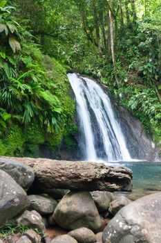 Cascades aux Ecrevisses,beautiful waterfall in a rainforest. Guadeloupe, Caribbean Islands, France