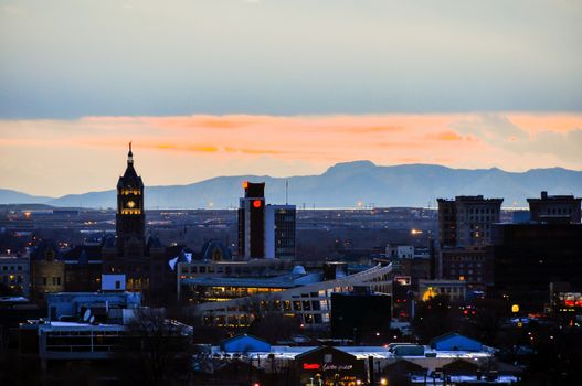 SLC Skyline and Library backed by Mountains