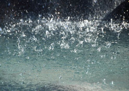 Abstract of Raindrops in Background on Green Water Surface Perspective