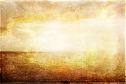 Grungy vintage image of light, sea and sky. Artistic background.