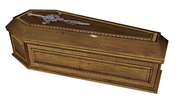 Wooden coffin isolated in white background - 3D render