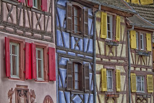 Street with half-timbered medieval houses in Colmar