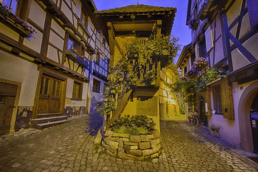 Timbered houses in the village of Eguisheim in Alsace