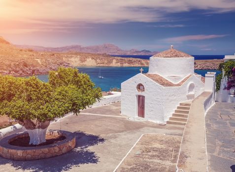 antique small church in the Lindos, Rhodes island,Greece