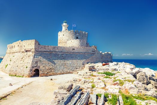 ancient Tower and Fort of Saint Nicholas in Rhodes, Greece