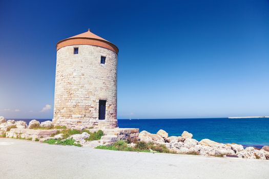 Rhodes windmills, Mandrake Harbour windmills on the Island of Rhodes