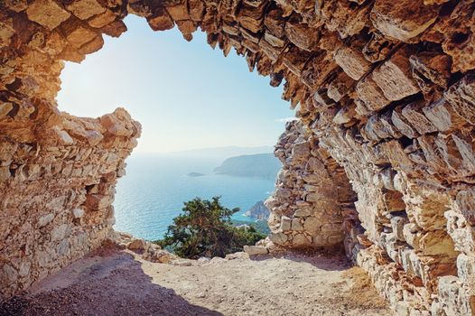 Photo of ruins of Monolithos castle on Rhodes island in Greece