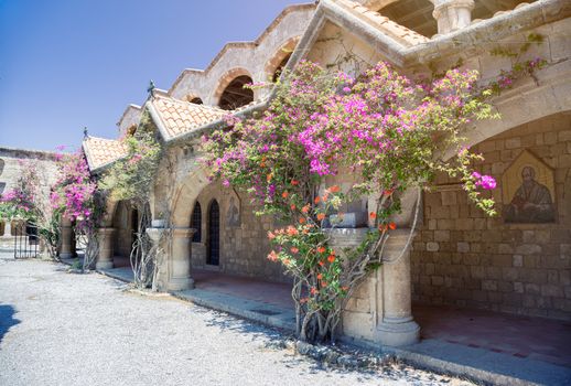 Monastery on Mount Filerimos on Rhodes in Greece built by the Knights of Saint John. Doors to hermits cells