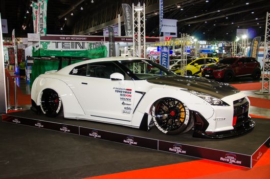 NONTHABURI - JUNE 22 : Nissan GT-R R35 AIMGAIN car on display at Bangkok International Auto Salon 2016 Exciting Modified Car Show on June 22, 2016 in Nonthaburi, Thailand.