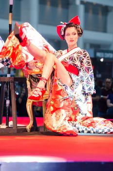 NONTHABURI - JUNE 22 : Unidentified actress of Japan on display at Bangkok International Auto Salon 2016 on June 22, 2016 in Nonthaburi, Thailand.