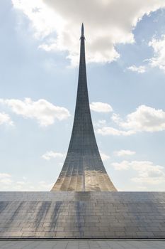 Moscow, Russia - August 10, 2015: Monument "Conquerors of Space", lined with titanium panels, height 107 m
