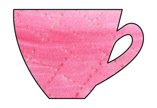 Cup of tea and coffee. Handmade. Watercolor Mixed media. Cut paper. Tea time. Pink