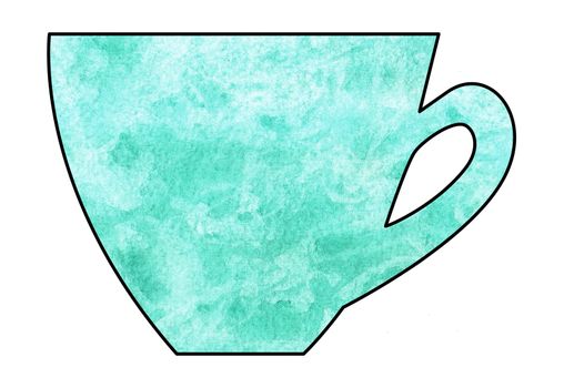 Cup of tea and coffee. Handmade. Watercolor Mixed media. Cut paper. Tea time. Malachite