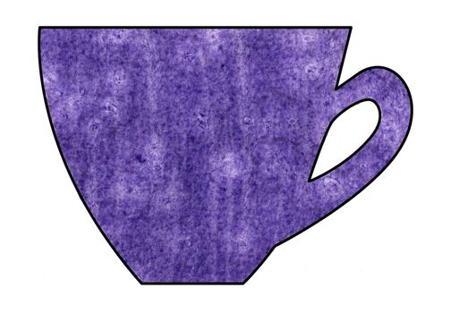 Cup of tea and coffee. Handmade. Watercolor Mixed media. Cut paper. Tea time. Purple