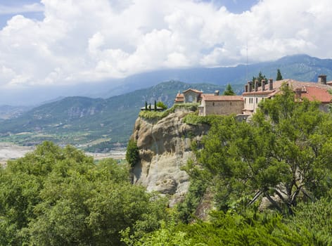 view of the ancient Greek monasteries located in the mountains