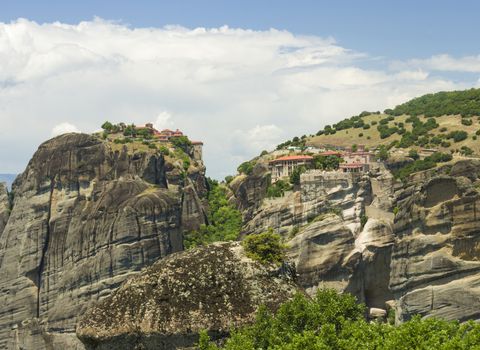 view of the ancient Greek monasteries located in the mountains