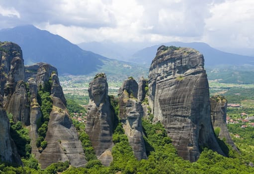 view of the ancient Greek monasteries located in the mountains