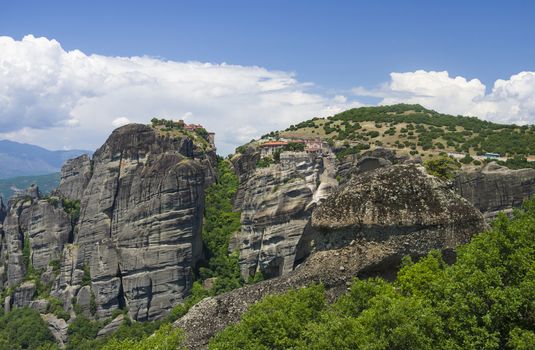 view of the ancient Greek monasteries located in the mountains