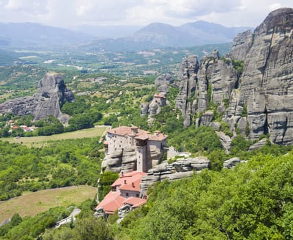 view of the ancient Greek monasteries located in the mountains