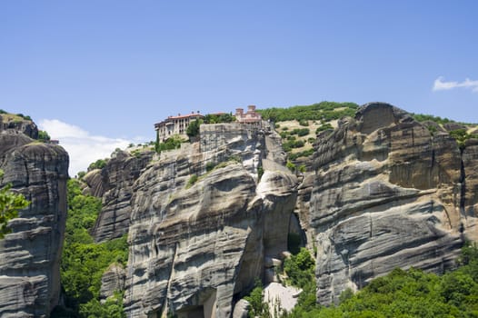 view of the ancient Greek monasteries located in the mountains