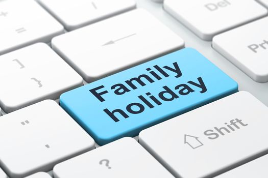 Tourism concept: computer keyboard with word Family Holiday, selected focus on enter button background, 3D rendering