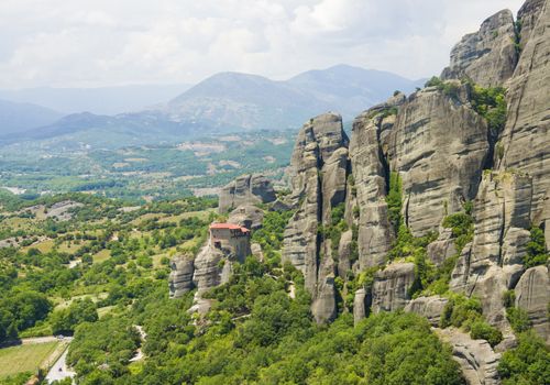 view of the ancient Greek monasteries located in the mountains