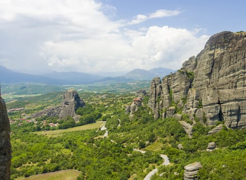 view of the ancient Greek monasteries located in the mountains