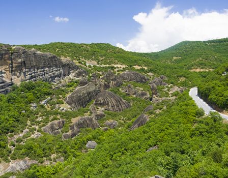 view of the ancient Greek monasteries located in the mountains