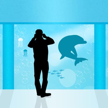 illustration of people in the aquarium