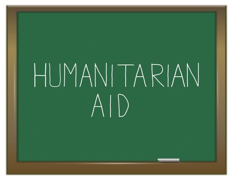 Illustration depicting a green chalkboard with a humanitarian aid concept.