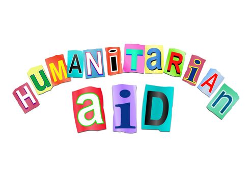 Illustration depicting a sign with a humanitarian aid concept.