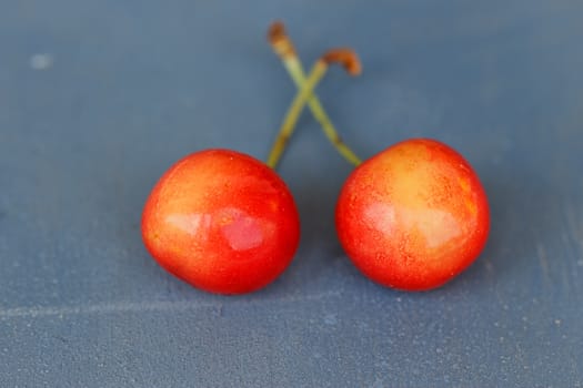 Fruit food concept. Fresh cherries on wood