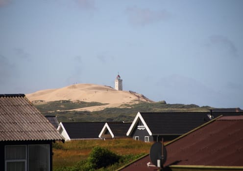 Landscape with Summer houses and Rubjerg Knude Lighthouse in Background