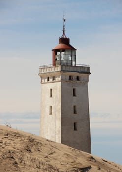 Sand Dune with Lighthouse from Rubjerg Knude in Background