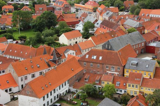 Houses with Red Tile Roof in Birdseye Perspective Background