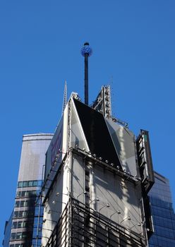 The New Year Ball at Times Square in New York Manhattan with Blue Sky