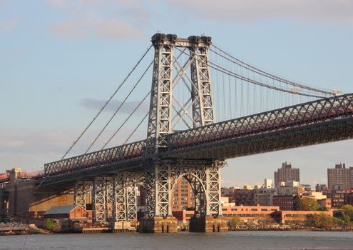 Hanging Steel Bridge in New York City Crossing Wide River